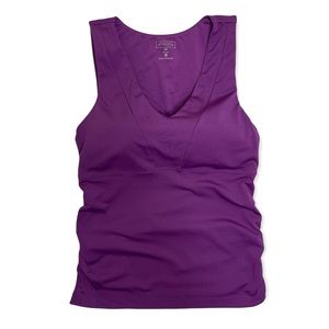 Athleta Purple Shirred V-Neck Support Tank With Built-in Bra Size 36D